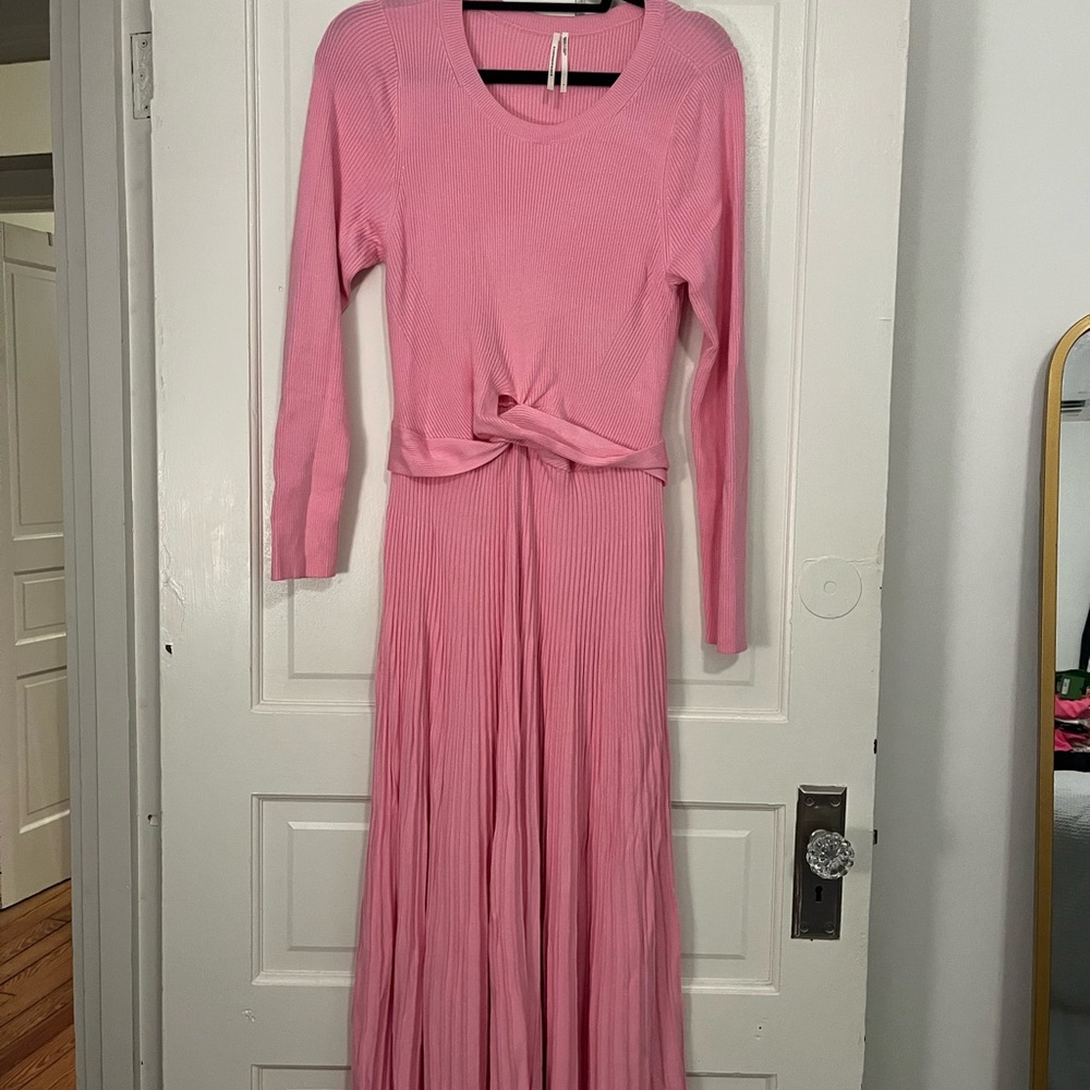 Anthropologie Pink Long Sleeve Midi Dress - L